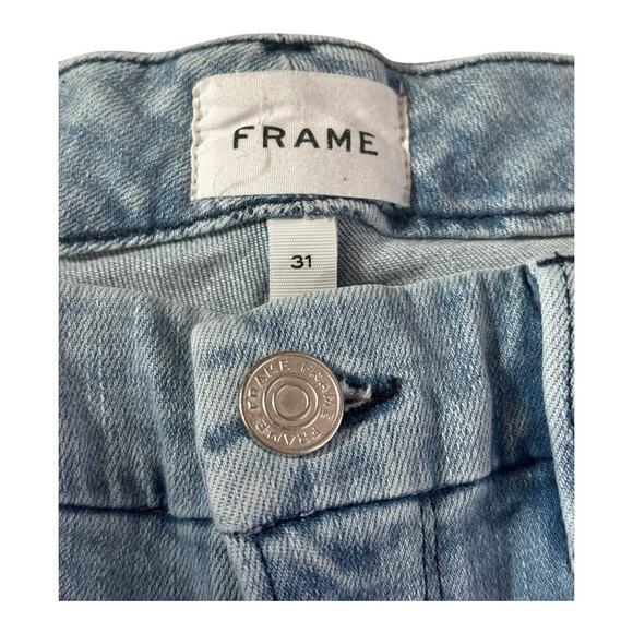FRAME Denim Light Wash Distressed Hem Crop Jeans - Picture 8 of 12